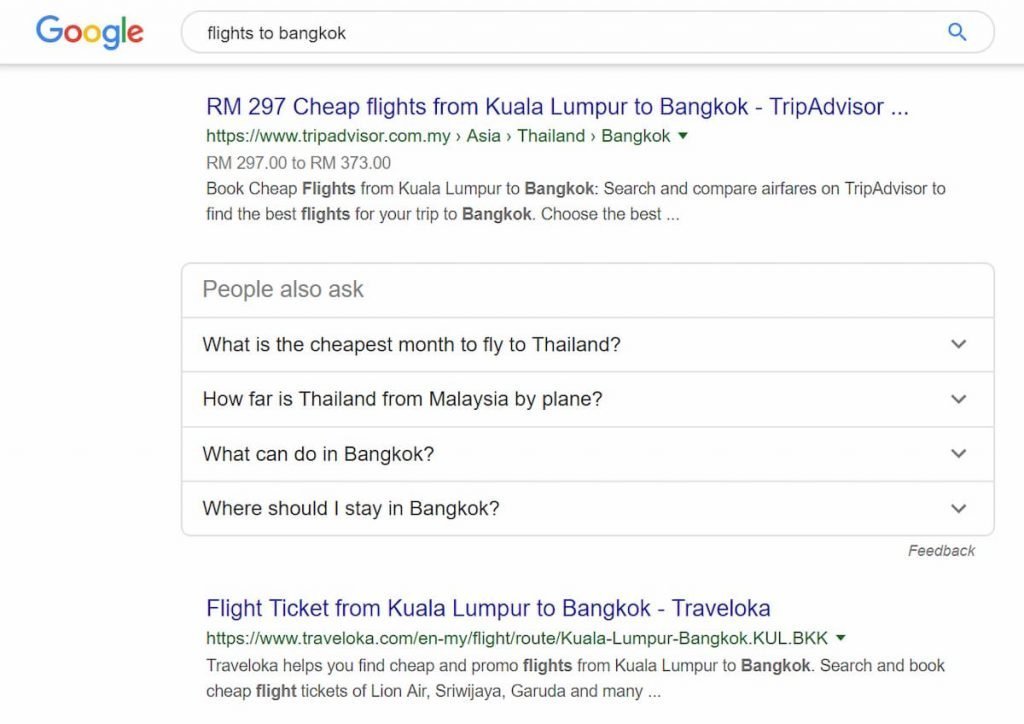 Google SERPs related results example