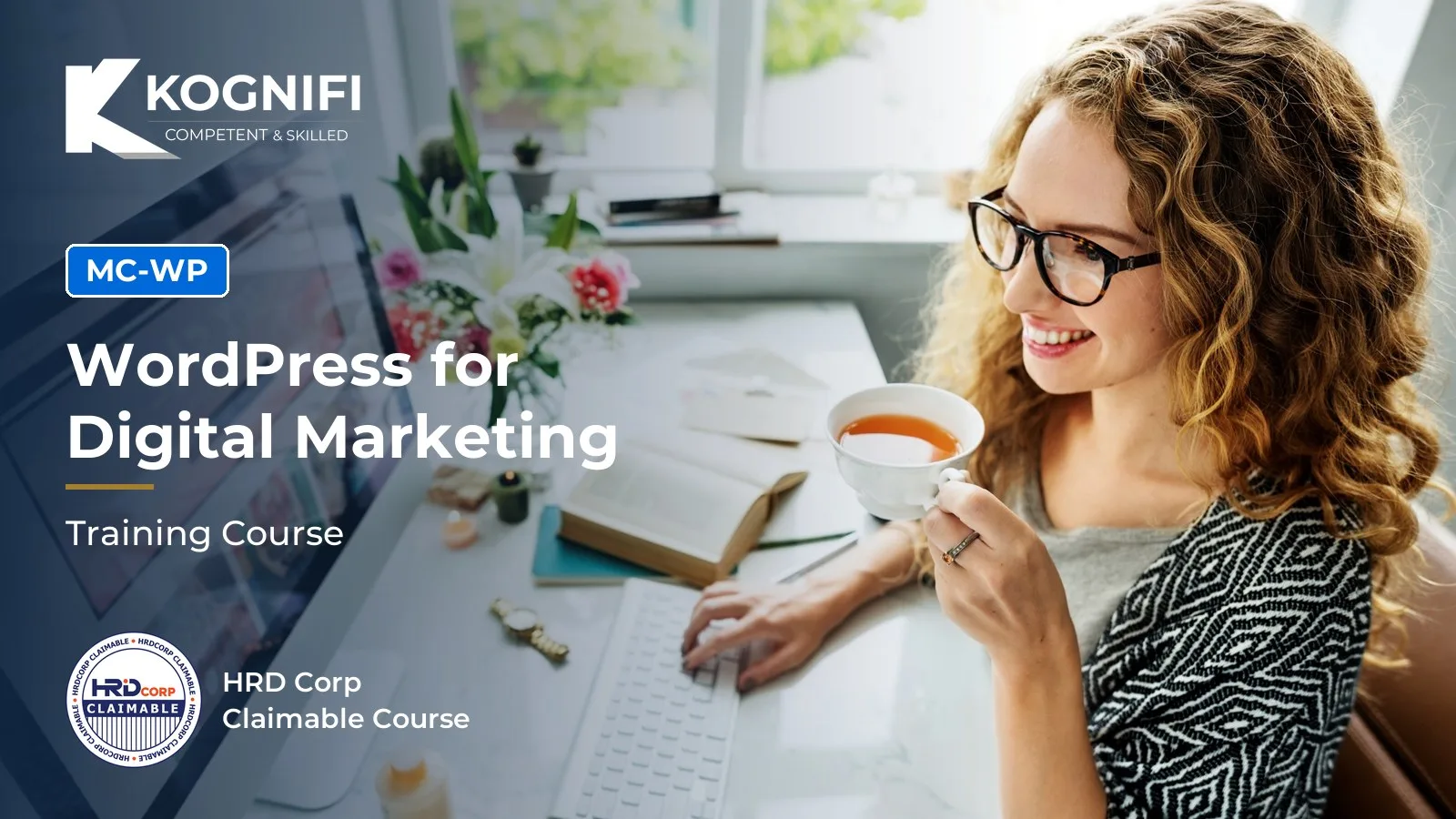 WordPress for Digital Marketing (MC-WP) training course: a marketer works on a website at her desk