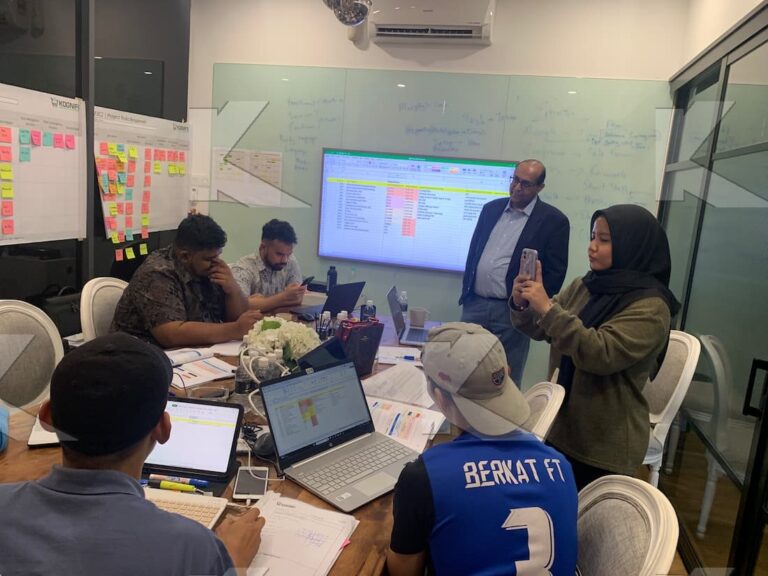 A team presents its project plan in a Kognifi Project Management class