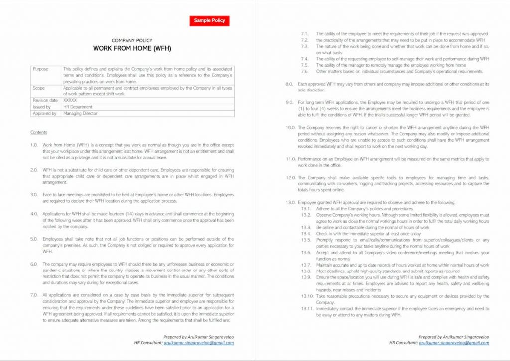 WFH Policy Malaysia HR