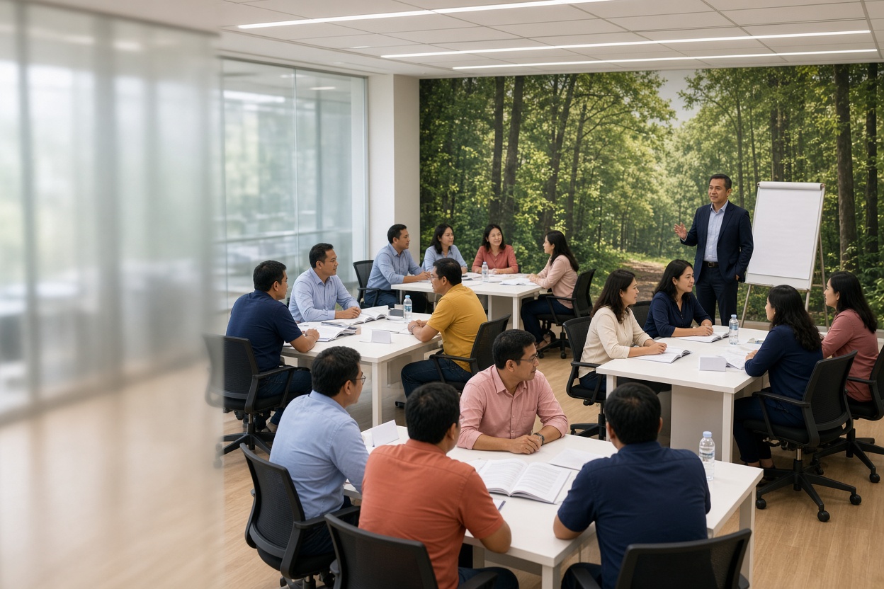Participants from several companies work in groups during a Kognifi public class.