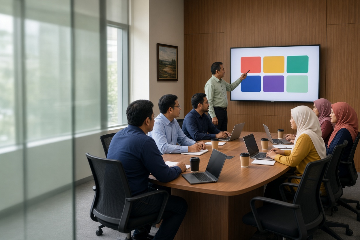 A Kognifi trainer leads an in-house class at a company boardroom table.