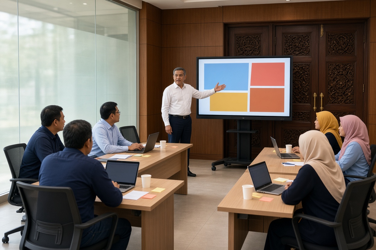 A Kognifi trainer leads the class from the wall screen.