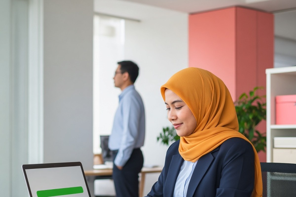 A finance officer follows a claim on her laptop as it reaches the final step.